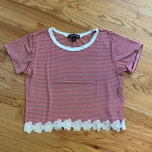 Living Doll Red and White Stripped Cropped T